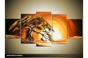 Acryl Schilderij Boom | Bruin, Geel, Crème | 150x70cm 5Luik Handgeschilderd