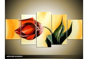 Acryl Schilderij Tulp | Geel, Rood | 150x70cm 5Luik Handgeschilderd