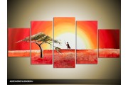 Acryl Schilderij Zonsondergang | Geel, Rood, Oranje | 150x70cm 5Luik Handgeschilderd