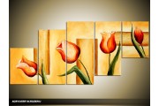 Acryl Schilderij Tulpen | Oranje, Bruin | 150x70cm 5Luik Handgeschilderd