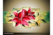 Acryl Schilderij Magnolia | Roze, Geel, Groen | 150x70cm 5Luik Handgeschilderd