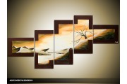 Acryl Schilderij Klaproos | Bruin, Groen, Crème | 170x70cm 5Luik Handgeschilderd