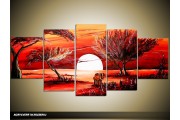 Acryl Schilderij Zonsondergang | Rood, Oranje | 150x70cm 5Luik Handgeschilderd