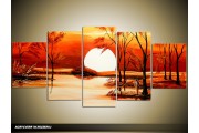 Acryl Schilderij Zonsondergang | Rood, Geel, Oranje | 150x70cm 5Luik Handgeschilderd