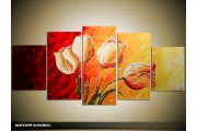 Acryl Schilderij Tulpen | Rood, Geel, Oranje | 150x70cm 5Luik Handgeschilderd