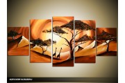 Acryl Schilderij Zonsondergang | Bruin, Oranje | 150x70cm 5Luik Handgeschilderd