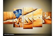 Acryl Schilderij Egypte | Bruin, Crème, Blauw | 150x70cm 5Luik Handgeschilderd