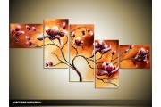 Acryl Schilderij Magnolia | Bruin, Oranje | 170x70cm 5Luik Handgeschilderd