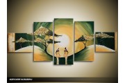 Acryl Schilderij Zonsondergang | Groen, Geel | 150x70cm 5Luik Handgeschilderd