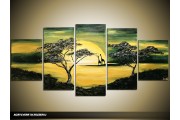 Acryl Schilderij Zonsondergang | Groen, Geel | 150x70cm 5Luik Handgeschilderd