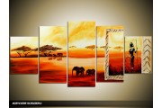 Acryl Schilderij Afrika | Rood, Oranje, Geel | 150x70cm 5Luik Handgeschilderd