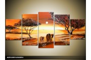 Acryl Schilderij Afrika | Bruin, Oranje | 150x70cm 5Luik Handgeschilderd