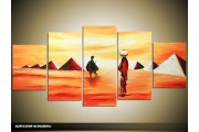 Acryl Schilderij Egypte | Rood, Geel, Oranje | 150x70cm 5Luik Handgeschilderd