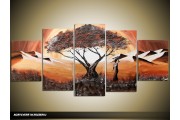 Acryl Schilderij Natuur | Bruin, Crème | 150x70cm 5Luik Handgeschilderd