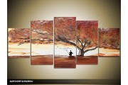 Acryl Schilderij Natuur | Bruin, Crème | 150x70cm 5Luik Handgeschilderd