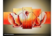 Acryl Schilderij Klaproos | Oranje, Geel | 150x70cm 5Luik Handgeschilderd