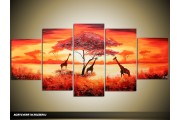 Acryl Schilderij Afrika | Rood, Oranje | 150x70cm 5Luik Handgeschilderd