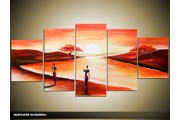 Acryl Schilderij Zonsondergang | Rood, Bruin | 150x70cm 5Luik Handgeschilderd