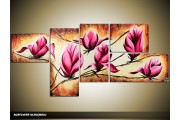 Acryl Schilderij Magnolia | Bruin, Crème, Roze | 160x70cm 5Luik Handgeschilderd