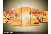 Acryl Schilderij Zonsondergang | Geel, Bruin | 150x70cm 5Luik Handgeschilderd