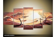 Acryl Schilderij Zonsondergang | Bruin, Crème | 150x70cm 5Luik Handgeschilderd