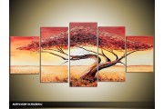 Acryl Schilderij Zonsondergang | Bruin, Crème, Geel | 150x70cm 5Luik Handgeschilderd