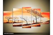 Acryl Schilderij Zonsondergang | Geel, Oranje, Bruin | 150x70cm 5Luik Handgeschilderd