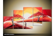 Acryl Schilderij Zonsondergang | Rood, Crème | 150x70cm 5Luik Handgeschilderd