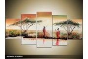 Acryl Schilderij Afrika | Bruin, Crème | 150x70cm 5Luik Handgeschilderd