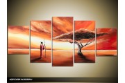 Acryl Schilderij Afrika | Bruin, Crème, Rood | 150x70cm 5Luik Handgeschilderd