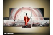 Acryl Schilderij Modern | Grijs, Rood | 150x70cm 5Luik Handgeschilderd