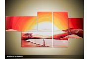 Acryl Schilderij Zonsondergang | Rood, Geel | 150x70cm 5Luik Handgeschilderd