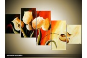 Acryl Schilderij Tulpen | Rood, Bruin, Geel | 150x70cm 5Luik Handgeschilderd