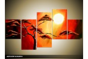 Acryl Schilderij Natuur | Rood, Oranje, Geel | 150x70cm 5Luik Handgeschilderd