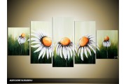 Acryl Schilderij Daisy | Wit, Groen | 150x70cm 5Luik Handgeschilderd