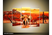 Acryl Schilderij Afrika | Rood, Oranje | 150x70cm 5Luik Handgeschilderd