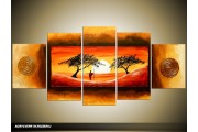 Acryl Schilderij Zonsondergang | Oranje, Bruin, Geel | 150x70cm 5Luik Handgeschilderd