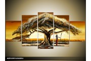 Acryl Schilderij Natuur | Bruin, Geel, Crème | 150x70cm 5Luik Handgeschilderd