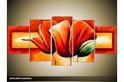 Acryl Schilderij Klaproos | Rood, Geel | 150x70cm 5Luik Handgeschilderd