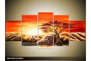 Acryl Schilderij Zonsondergang | Oranje, Geel | 150x70cm 5Luik Handgeschilderd