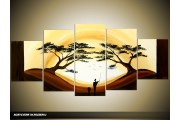 Acryl Schilderij Zonsondergang | Geel, Bruin | 150x70cm 5Luik Handgeschilderd