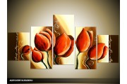 Acryl Schilderij Klaproos | Rood, Bruin | 150x70cm 5Luik Handgeschilderd
