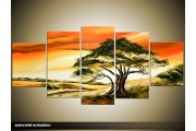 Acryl Schilderij Natuur | Oranje, Groen | 150x70cm 5Luik Handgeschilderd