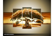 Acryl Schilderij Natuur | Bruin, Crème, Groen | 150x70cm 5Luik Handgeschilderd