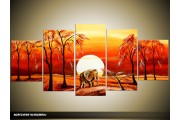 Acryl Schilderij Natuur | Rood, Geel | 150x70cm 5Luik Handgeschilderd