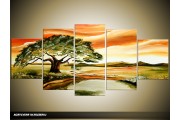 Acryl Schilderij Natuur | Groen, Oranje | 150x70cm 5Luik Handgeschilderd
