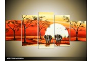 Acryl Schilderij Afrika | Rood, Oranje, Geel | 150x70cm 5Luik Handgeschilderd