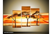 Acryl Schilderij Zonsondergang | Geel, Bruin | 150x70cm 5Luik Handgeschilderd