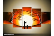 Acryl Schilderij Zonsondergang | Oranje, Bruin | 150x70cm 5Luik Handgeschilderd