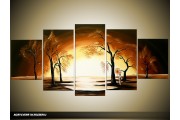 Acryl Schilderij Natuur | Bruin, Geel | 150x70cm 5Luik Handgeschilderd